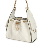 Small 25 Hobo Bag White Raffia and Black Calfskin Antique Gold Hardware