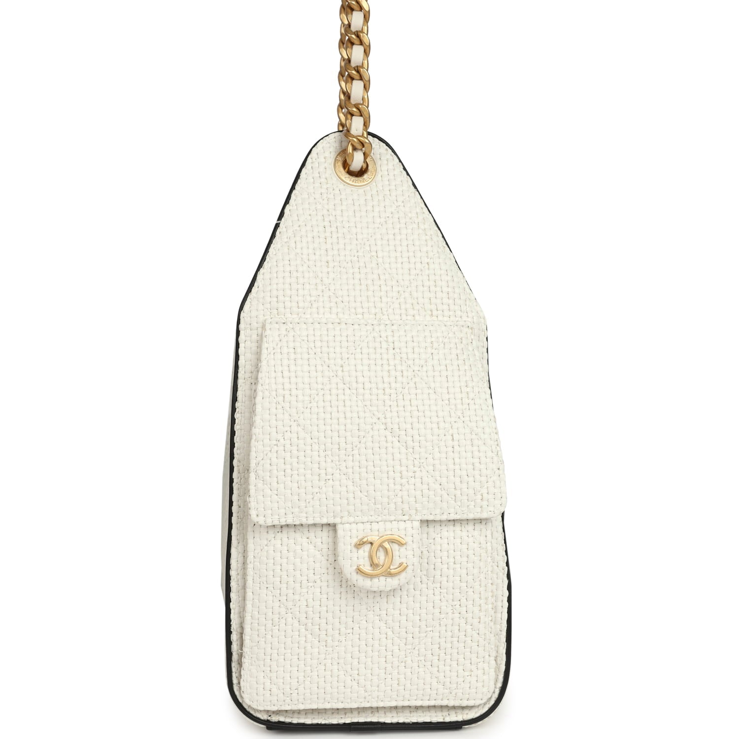 Small 25 Hobo Bag White Raffia and Black Calfskin Antique Gold Hardware
