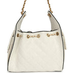 Small 25 Hobo Bag White Raffia and Black Calfskin Antique Gold Hardware