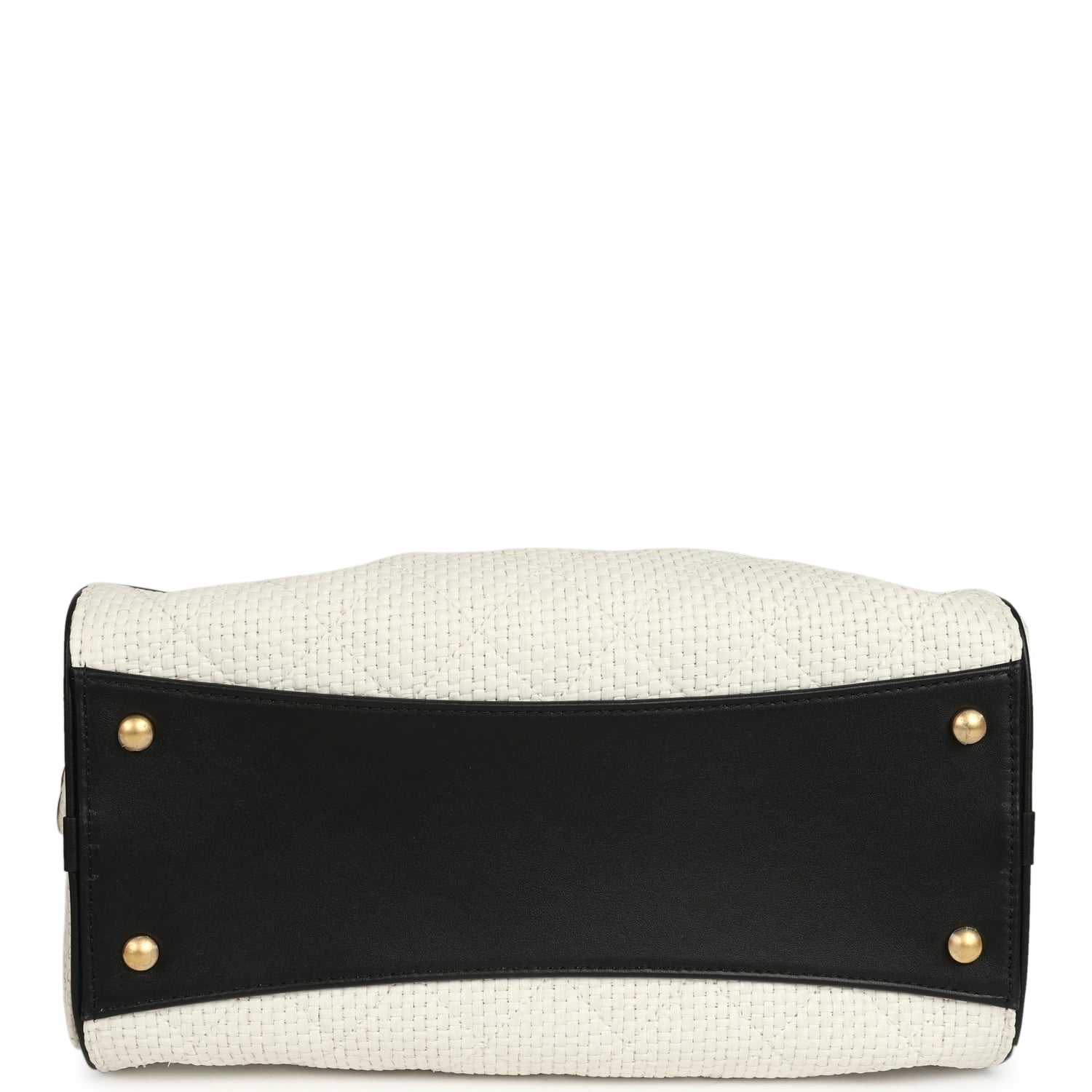 Small 25 Hobo Bag White Raffia and Black Calfskin Antique Gold Hardware