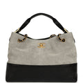 Small Coco Base Hobo Bag Grey Suede and Black Shiny Lambskin Brushed Gold Hardware