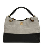 Small Coco Base Hobo Bag Grey Suede and Black Shiny Lambskin Brushed Gold Hardware