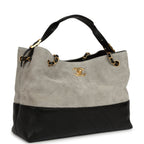 Small Coco Base Hobo Bag Grey Suede and Black Shiny Lambskin Brushed Gold Hardware