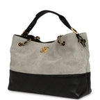 Small Coco Base Hobo Bag Grey Suede and Black Shiny Lambskin Brushed Gold Hardware