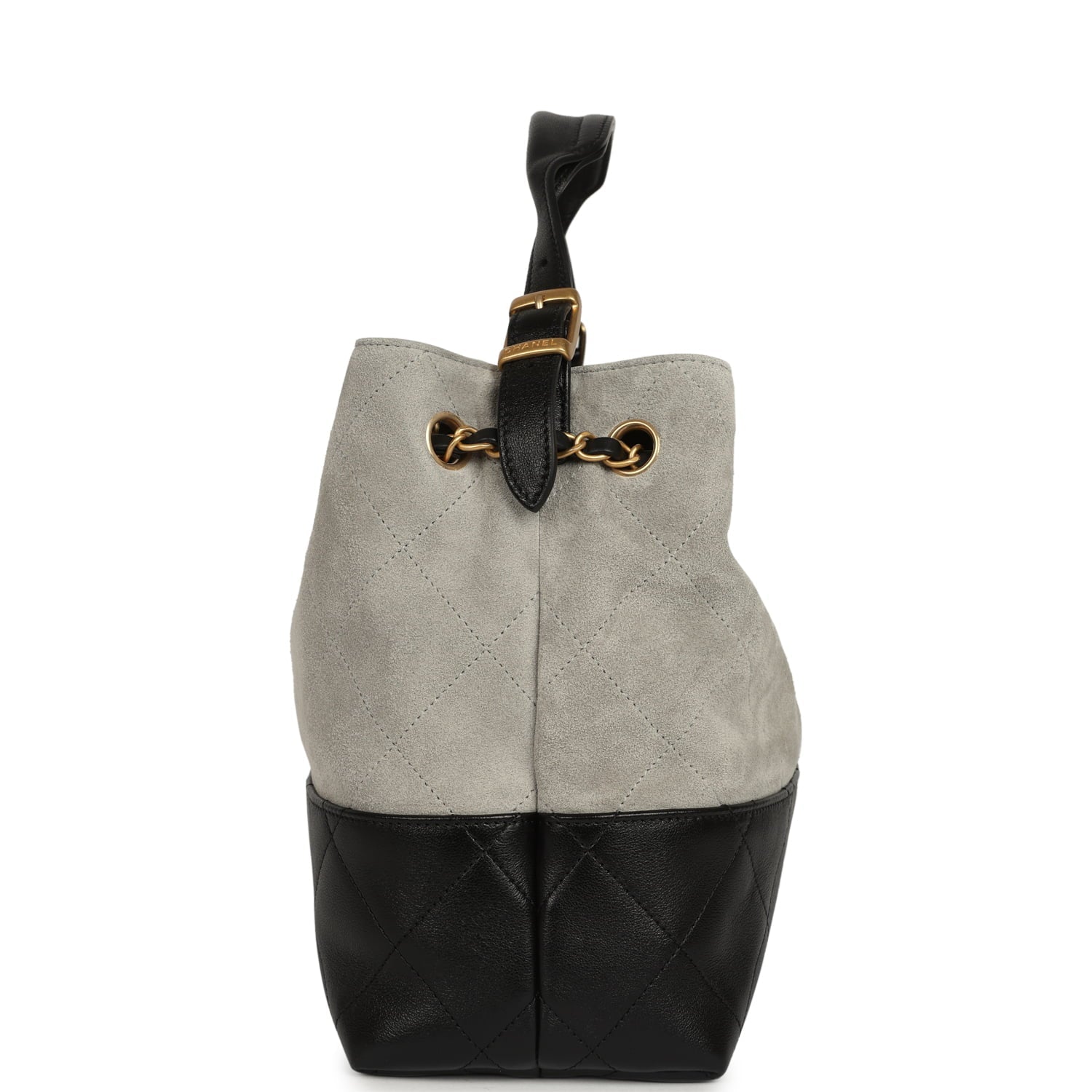 Small Coco Base Hobo Bag Grey Suede and Black Shiny Lambskin Brushed Gold Hardware
