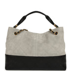 Small Coco Base Hobo Bag Grey Suede and Black Shiny Lambskin Brushed Gold Hardware