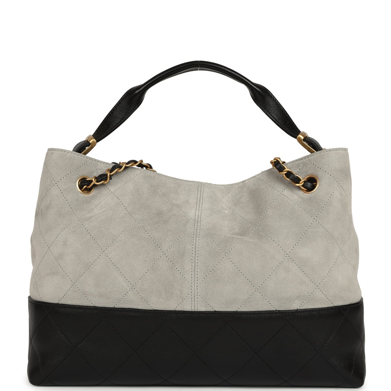 Small Coco Base Hobo Bag Grey Suede and Black Shiny Lambskin Brushed Gold Hardware
