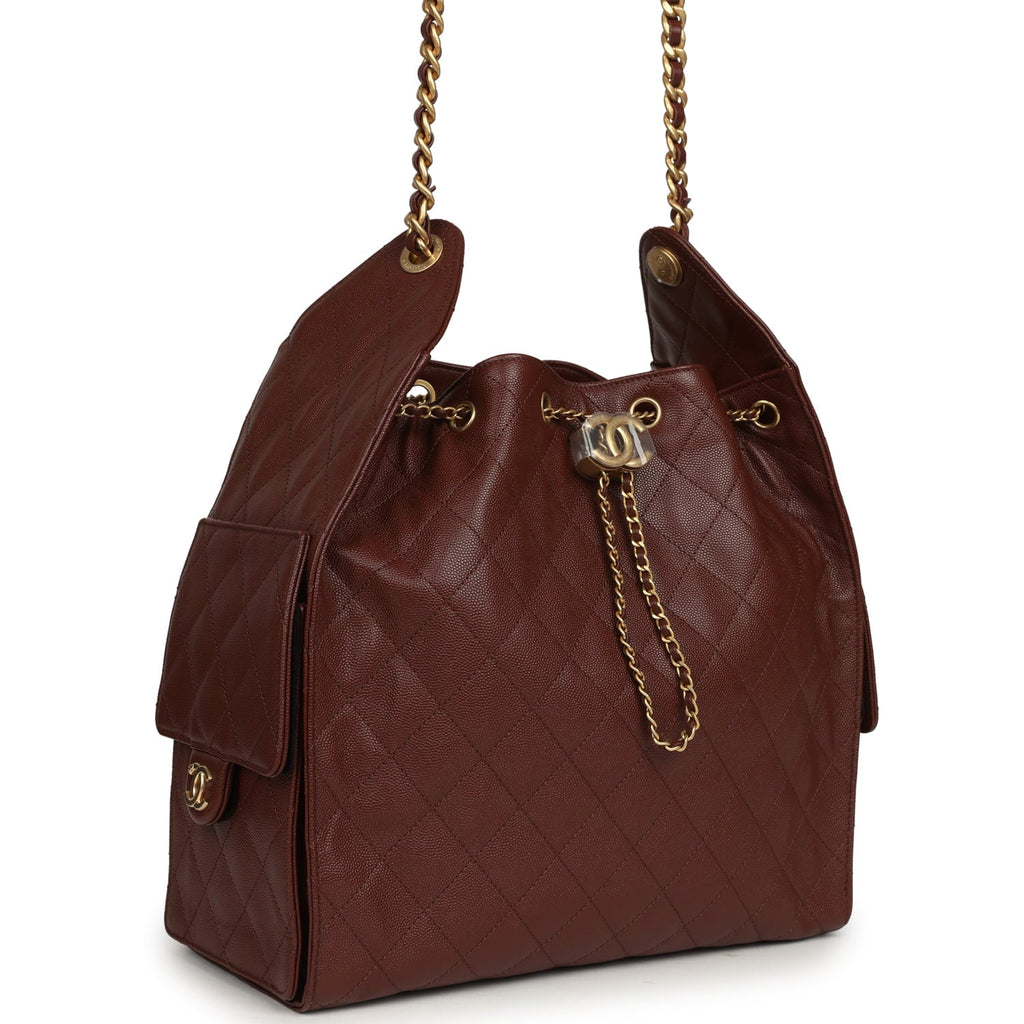 Medium 25 Hobo Bag Brown Caviar Antique Gold Hardware