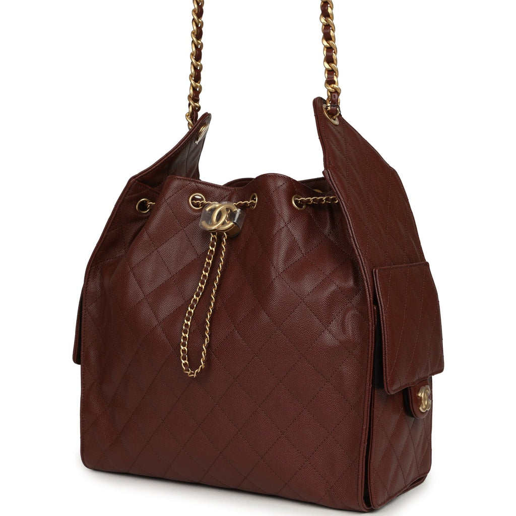Medium 25 Hobo Bag Brown Caviar Antique Gold Hardware
