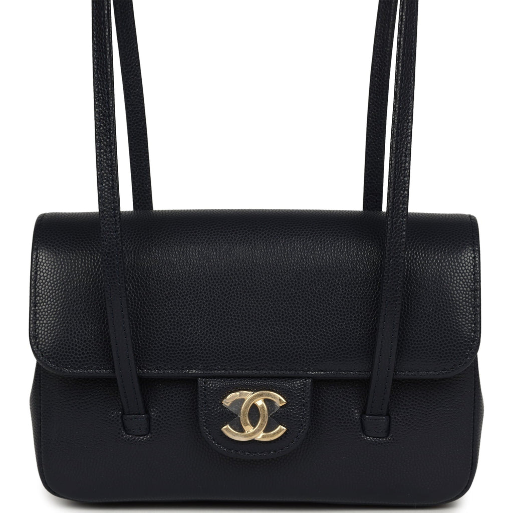 Mini Preppy Coco Clutch with Straps Navy Blue Shiny Caviar Brushed Gold Hardware