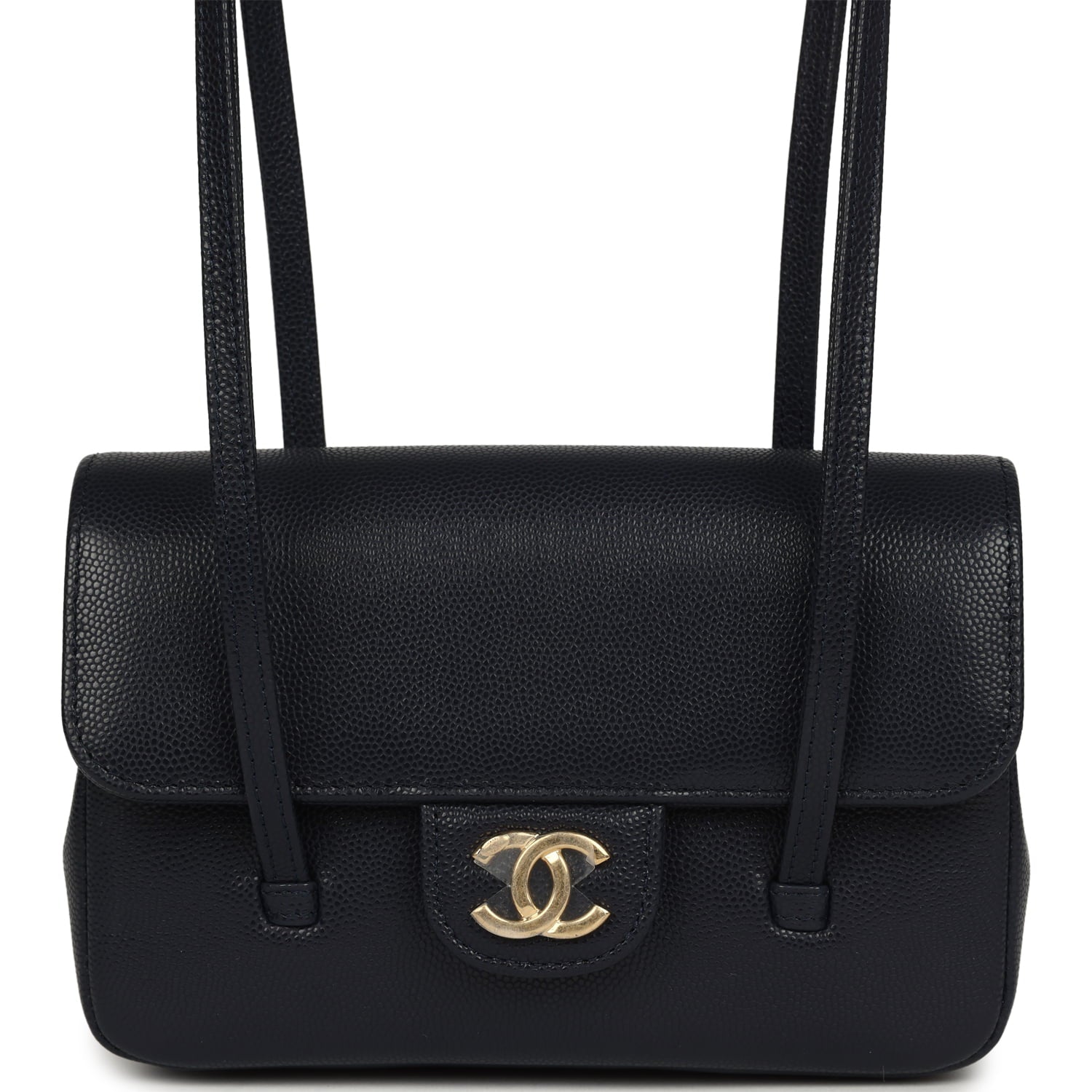 Mini Preppy Coco Clutch with Straps Navy Blue Shiny Caviar Brushed Gold Hardware