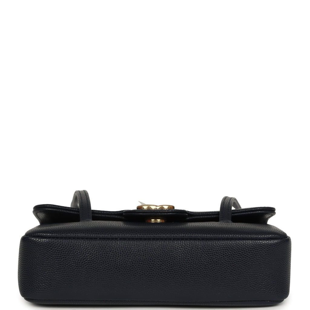 Mini Preppy Coco Clutch with Straps Navy Blue Shiny Caviar Brushed Gold Hardware