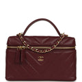 Chevron Top Handle Long Vanity Case with Chain Dark Burgundy Shiny Caviar Gold Hardware