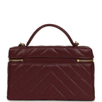 Chevron Top Handle Long Vanity Case with Chain Dark Burgundy Shiny Caviar Gold Hardware