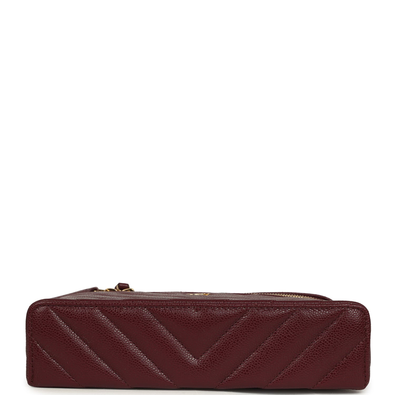Chevron Top Handle Long Vanity Case with Chain Dark Burgundy Shiny Caviar Gold Hardware