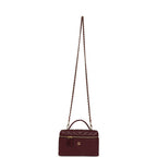 Chevron Top Handle Long Vanity Case with Chain Dark Burgundy Shiny Caviar Gold Hardware