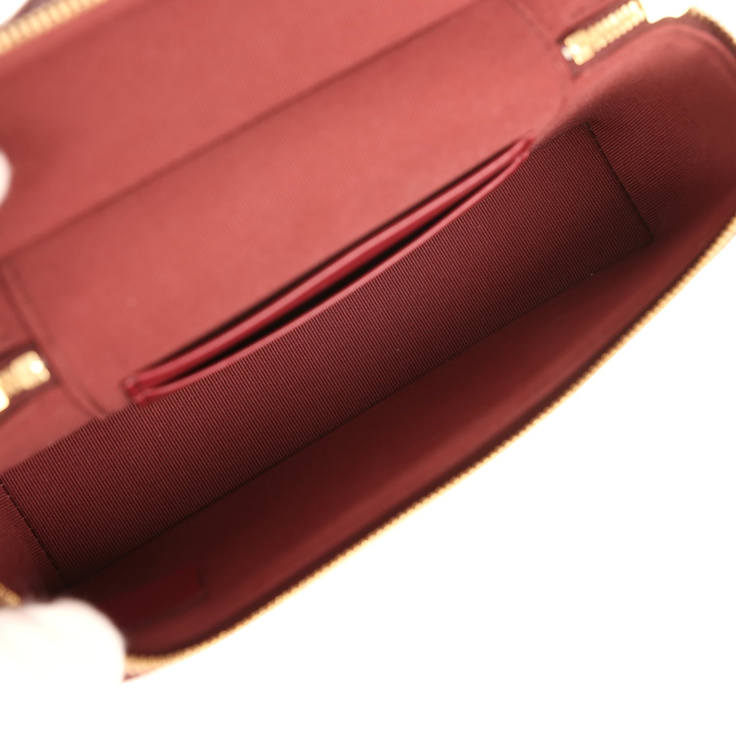 Chevron Top Handle Long Vanity Case with Chain Dark Burgundy Shiny Caviar Gold Hardware