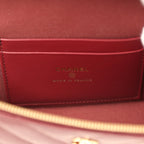 Chevron Top Handle Long Vanity Case with Chain Dark Burgundy Shiny Caviar Gold Hardware