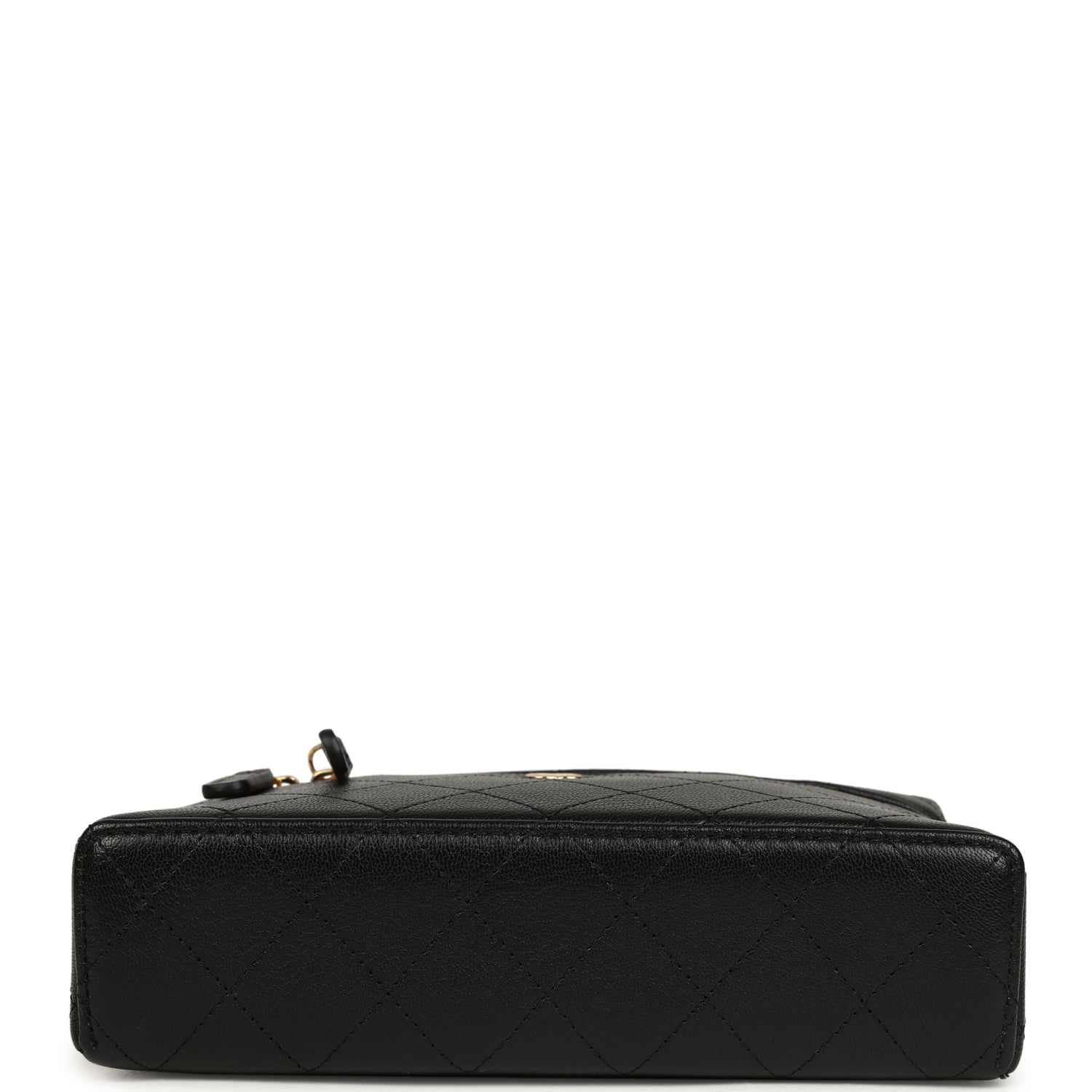 Top Handle Long Vanity Case with Chain Black Grained Goatskin Gold Hardware