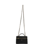 Top Handle Long Vanity Case with Chain Black Grained Goatskin Gold Hardware
