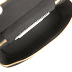 Top Handle Long Vanity Case with Chain Black Grained Goatskin Gold Hardware