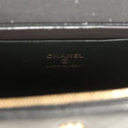 Top Handle Long Vanity Case with Chain Black Grained Goatskin Gold Hardware