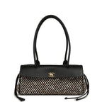 Small "Urban Essential" East West Shopping Tote Black Calfskin and Multi Tweed Gold Hardware
