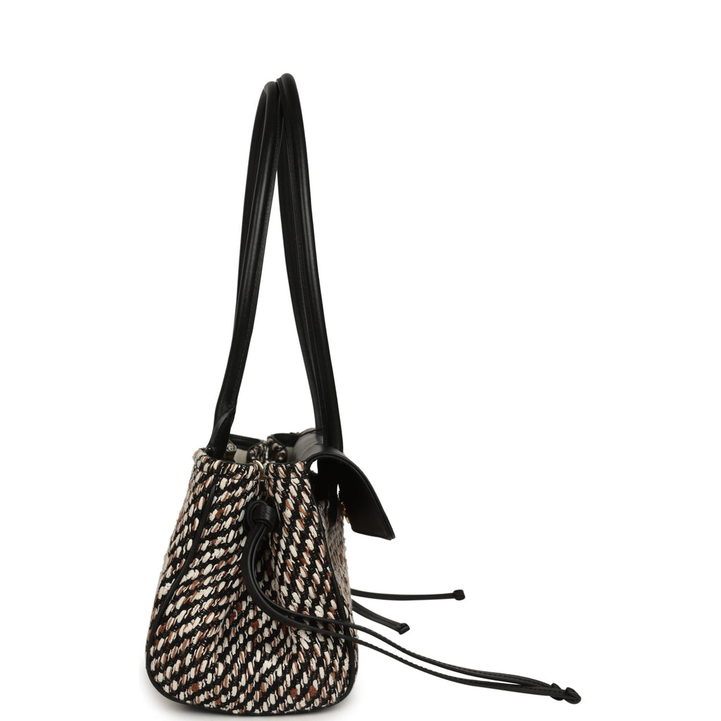 Small "Urban Essential" East West Shopping Tote Black Calfskin and Multi Tweed Gold Hardware