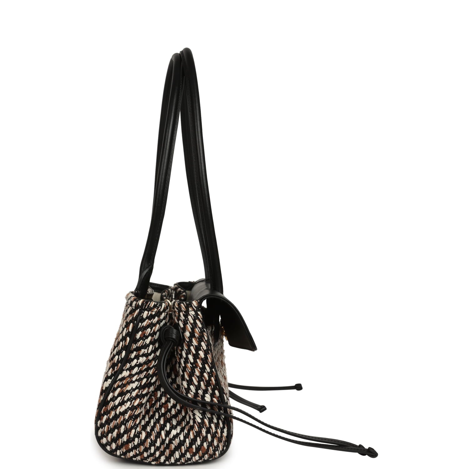 Small "Urban Essential" East West Shopping Tote Black Calfskin and Multi Tweed Gold Hardware