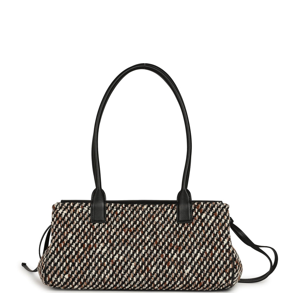 Small "Urban Essential" East West Shopping Tote Black Calfskin and Multi Tweed Gold Hardware