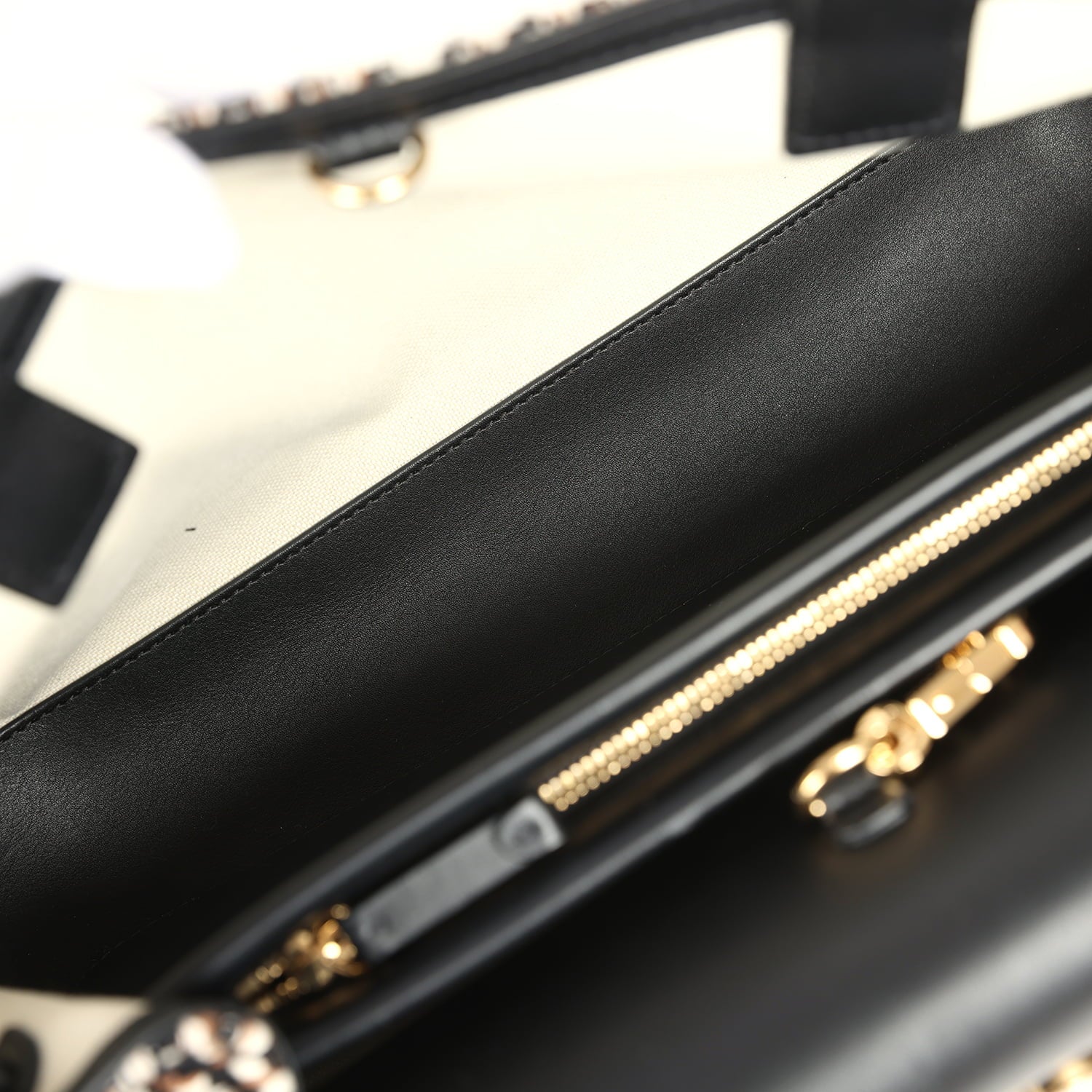 Small "Urban Essential" East West Shopping Tote Black Calfskin and Multi Tweed Gold Hardware