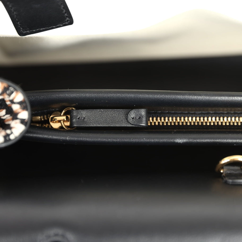 Small "Urban Essential" East West Shopping Tote Black Calfskin and Multi Tweed Gold Hardware
