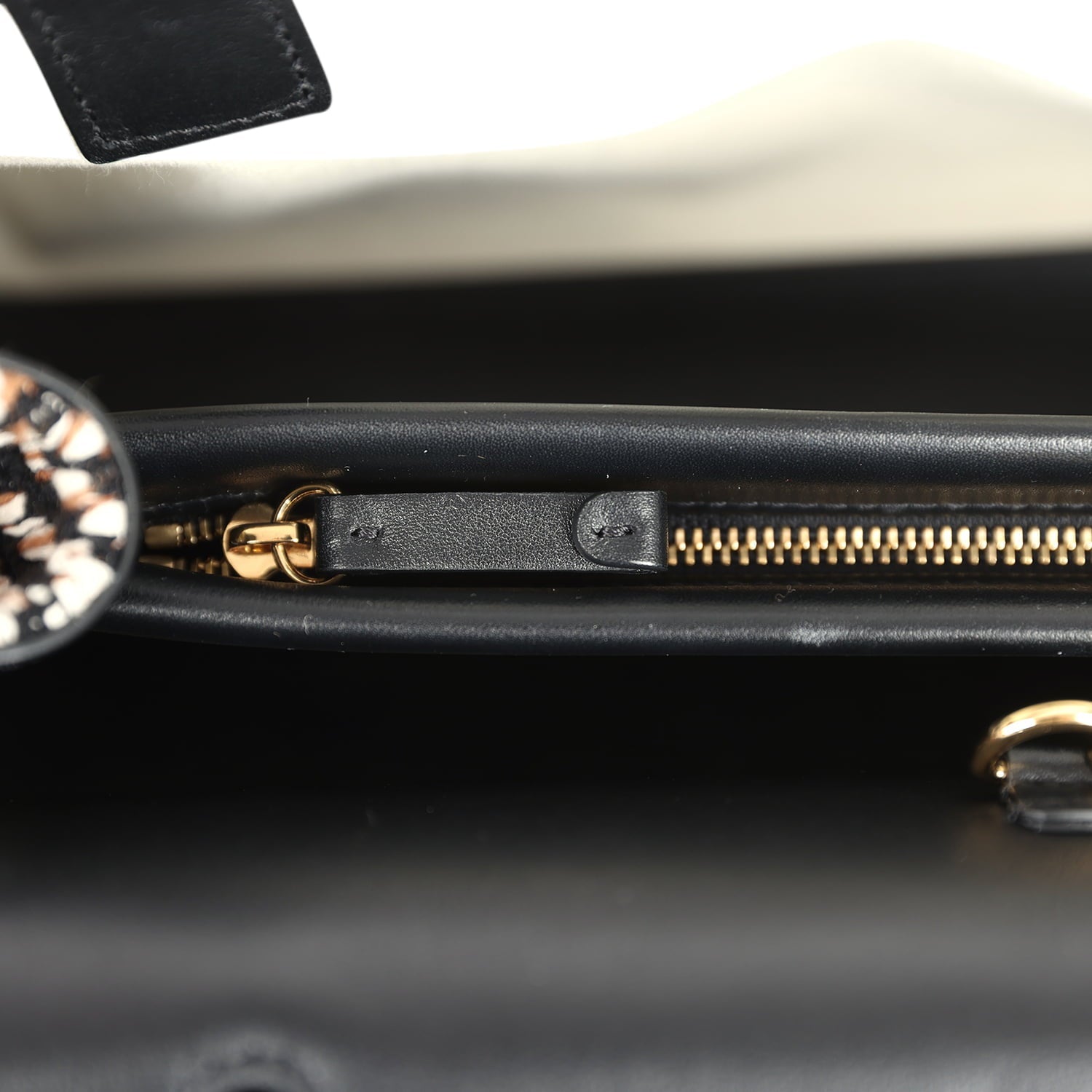 Small "Urban Essential" East West Shopping Tote Black Calfskin and Multi Tweed Gold Hardware