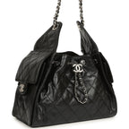 Small 25 Hobo Bag Black Shiny Aged Crumpled Calfskin Silver Hardware