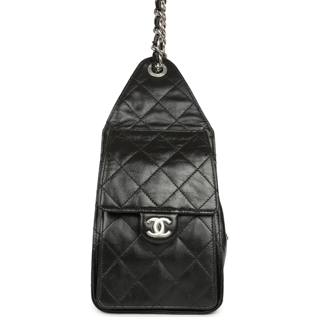 Small 25 Hobo Bag Black Shiny Aged Crumpled Calfskin Silver Hardware
