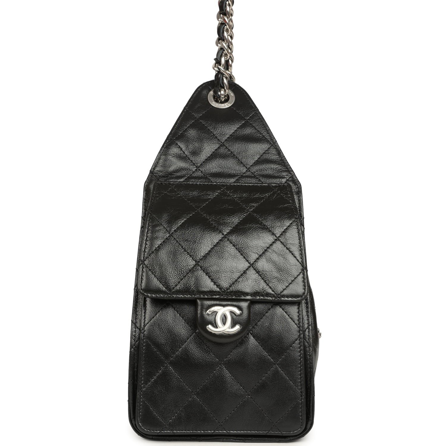Small 25 Hobo Bag Black Shiny Aged Crumpled Calfskin Silver Hardware