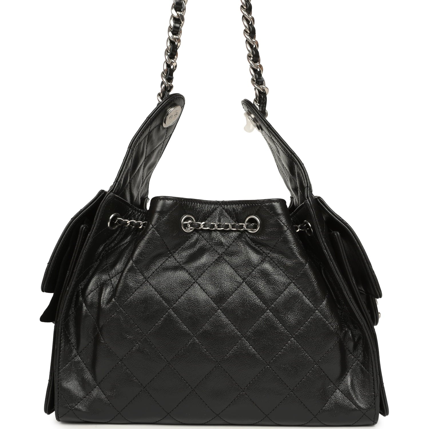 Small 25 Hobo Bag Black Shiny Aged Crumpled Calfskin Silver Hardware