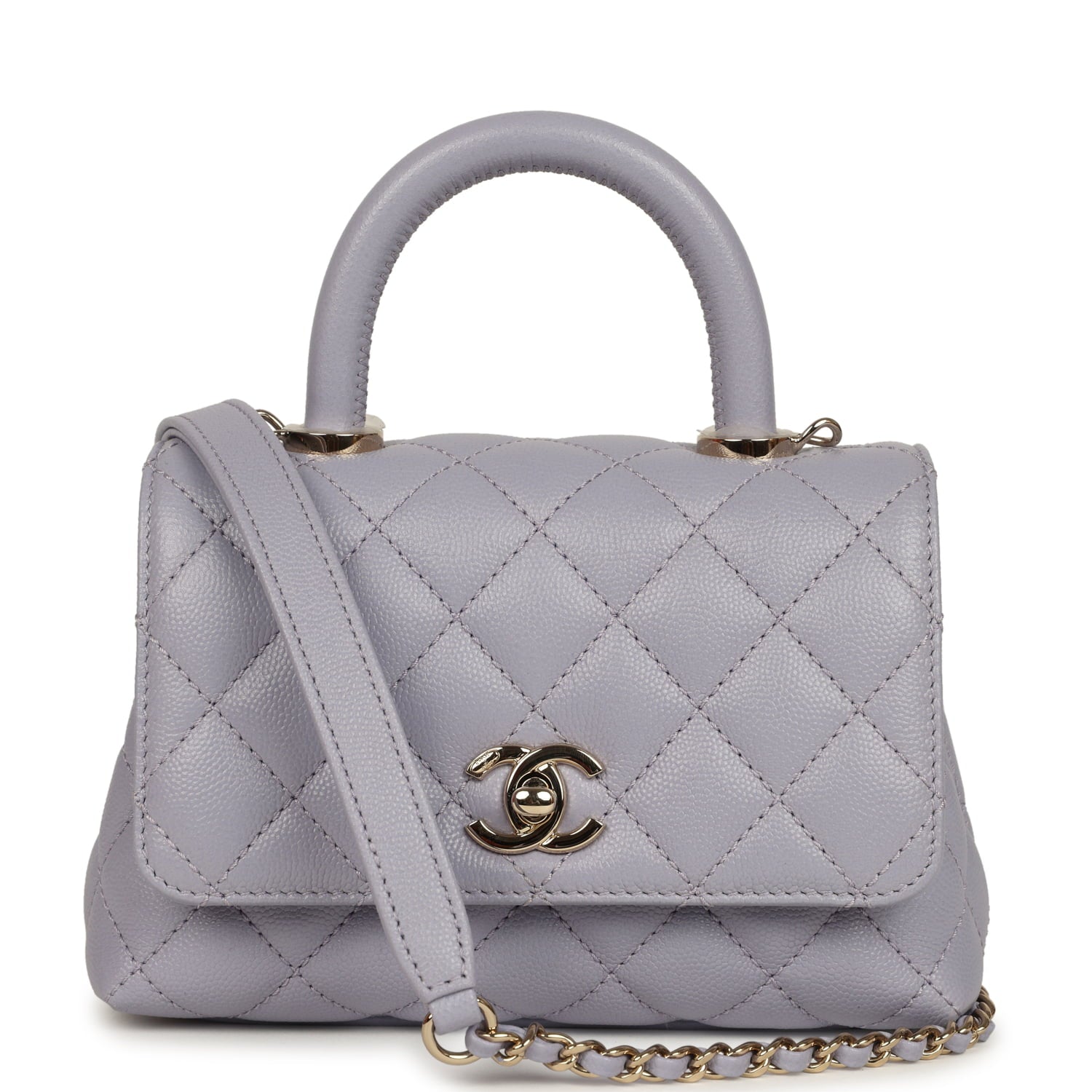 Micro Coco Top Handle Flap Light Purple Shiny Caviar Light Gold Hardware