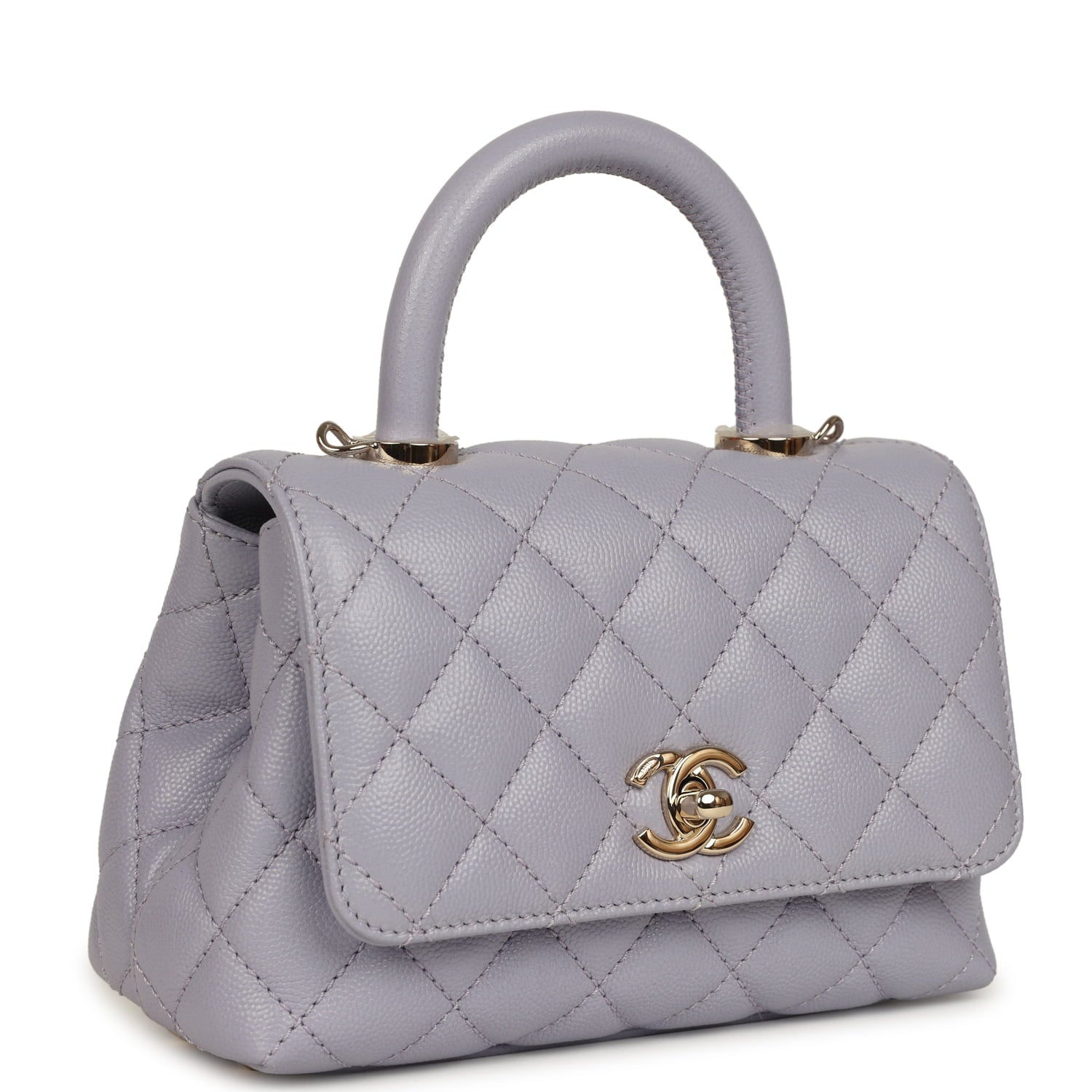 Micro Coco Top Handle Flap Light Purple Shiny Caviar Light Gold Hardware
