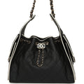 Small 25 Hobo Bag Black and White Calfskin Light Gold Hardware