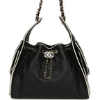 Small 25 Hobo Bag Black and White Calfskin Light Gold Hardware