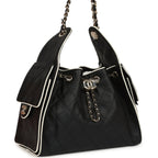 Small 25 Hobo Bag Black and White Calfskin Light Gold Hardware