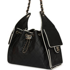 Small 25 Hobo Bag Black and White Calfskin Light Gold Hardware
