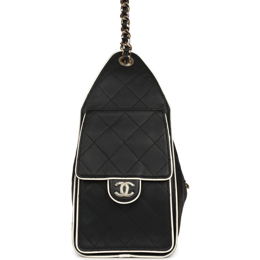 Small 25 Hobo Bag Black and White Calfskin Light Gold Hardware