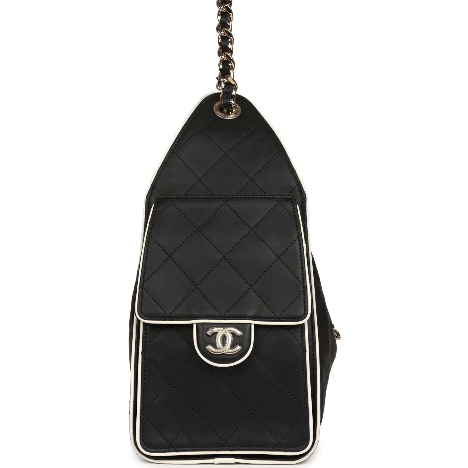 Small 25 Hobo Bag Black and White Calfskin Light Gold Hardware