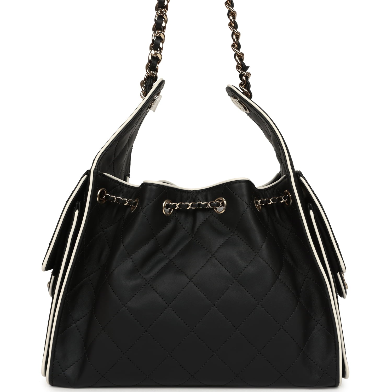 Small 25 Hobo Bag Black and White Calfskin Light Gold Hardware