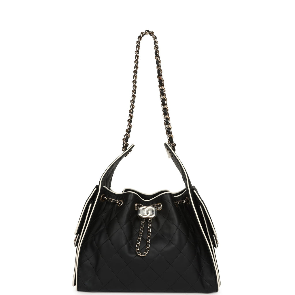 Small 25 Hobo Bag Black and White Calfskin Light Gold Hardware