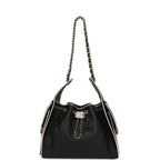Small 25 Hobo Bag Black and White Calfskin Light Gold Hardware