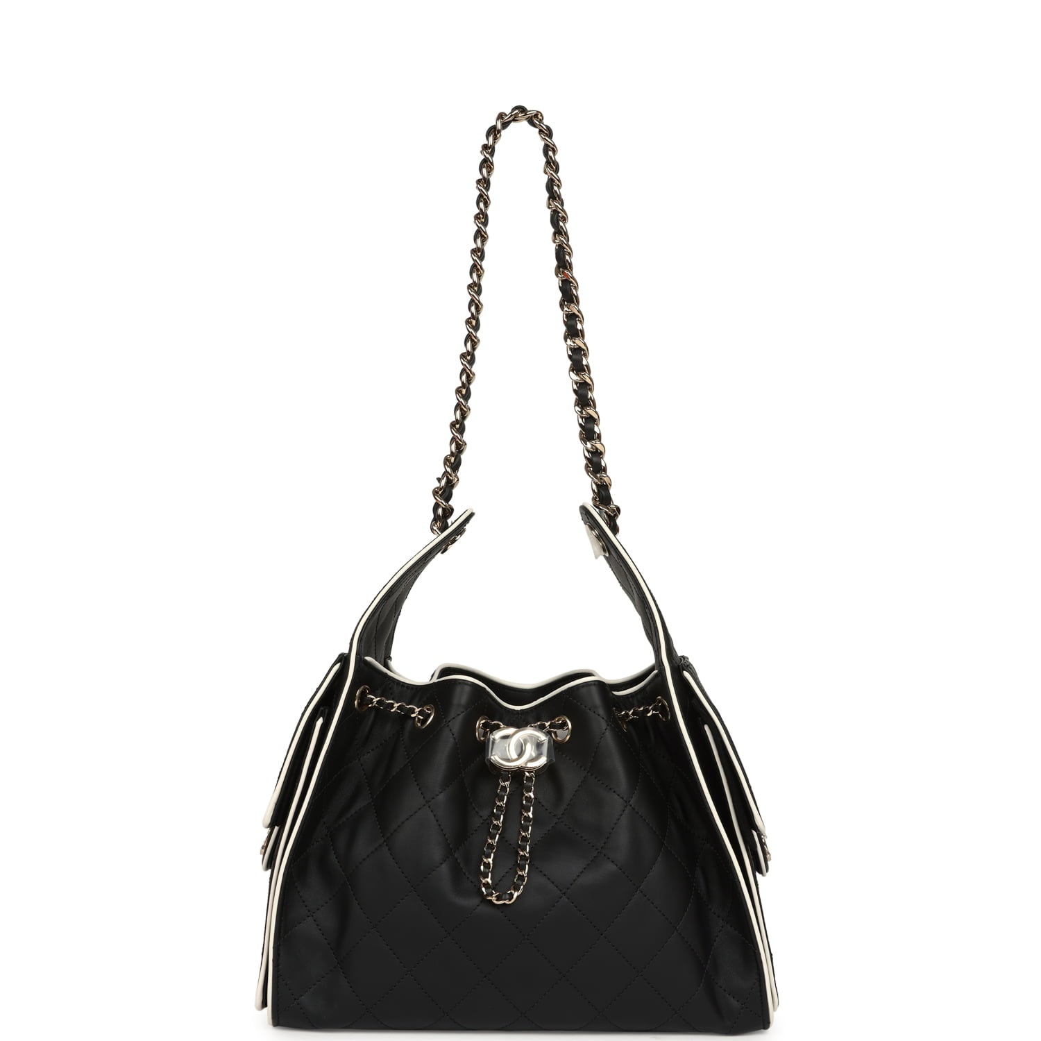 Small 25 Hobo Bag Black and White Calfskin Light Gold Hardware