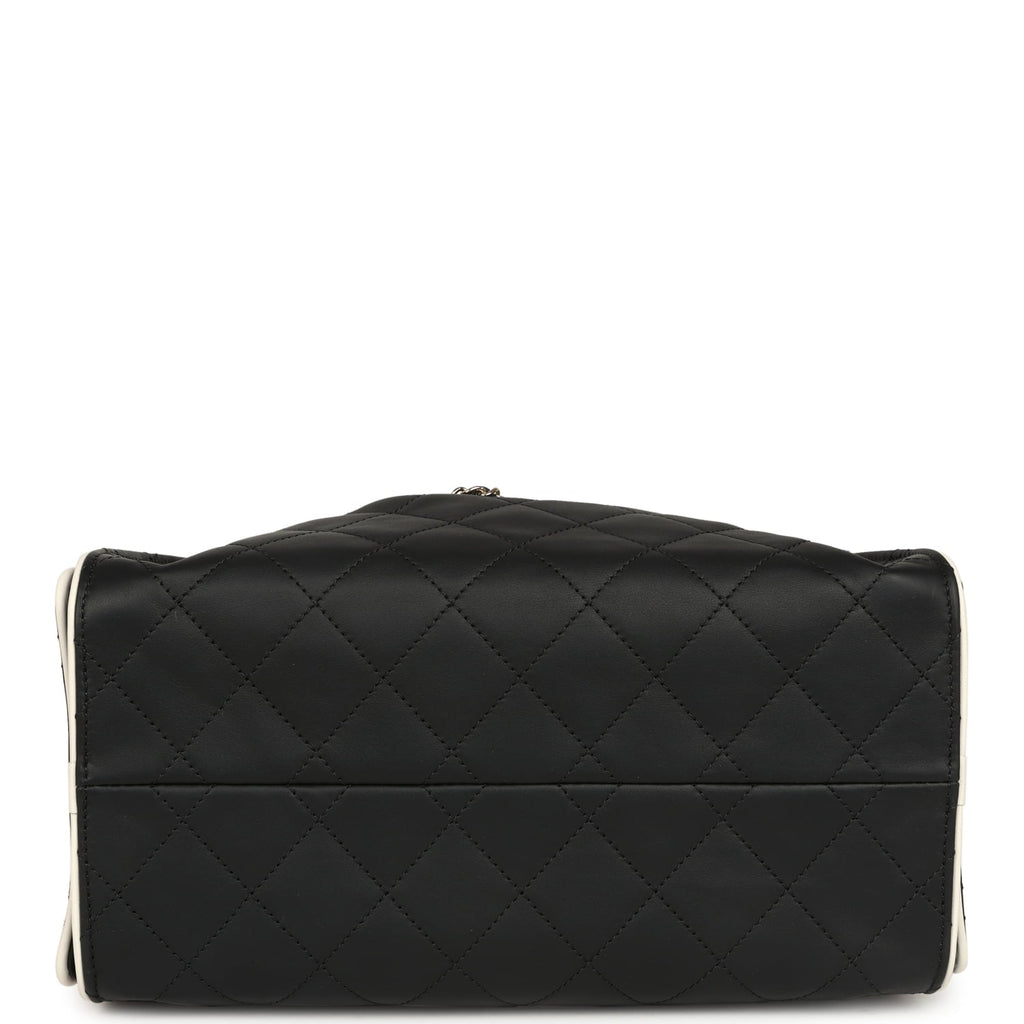 Small 25 Hobo Bag Black and White Calfskin Light Gold Hardware